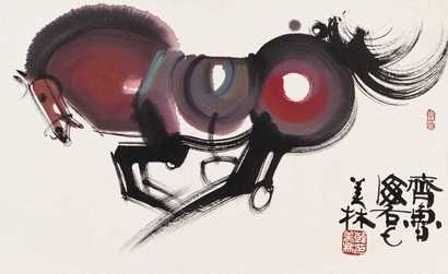 韩美林 当代 奔马 镜心
